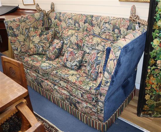 A two seater Knowle settee upholstered in tapestry fabric W.190cm